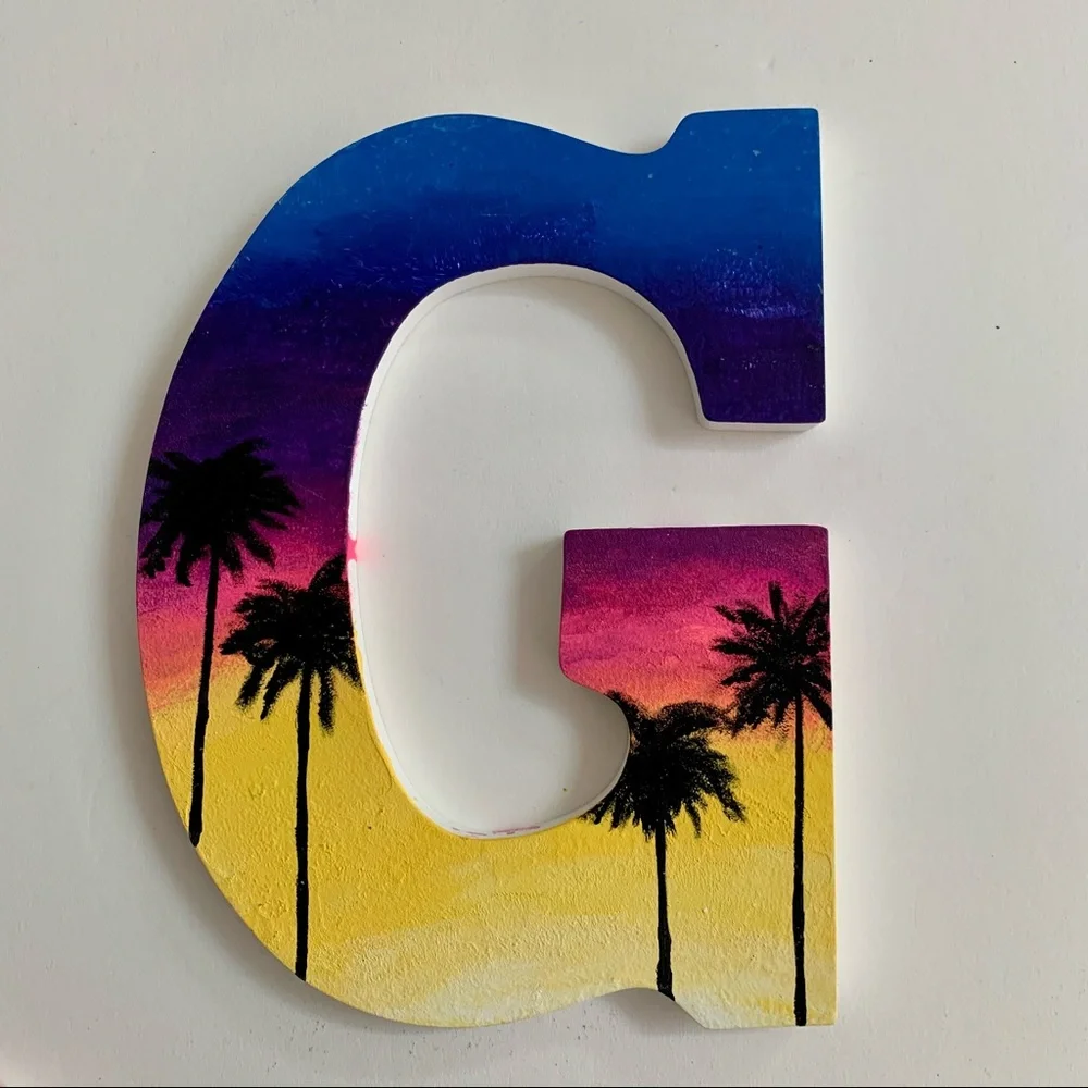 AGD Alpha Gamma Delta sorority sunset  and palm trees hand painted wall art